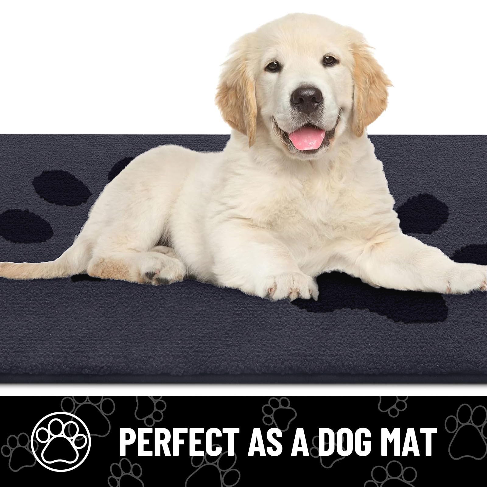 Arotive Indoor Door Mat, 20" x 30" Absorbent Dirt Resist Washable Front Back Door Mat, Non-Slip Low-Profile Dog Paws Entrance Doormat, Durable Inside Floor Mats for Entryway, Dark Grey and Black
