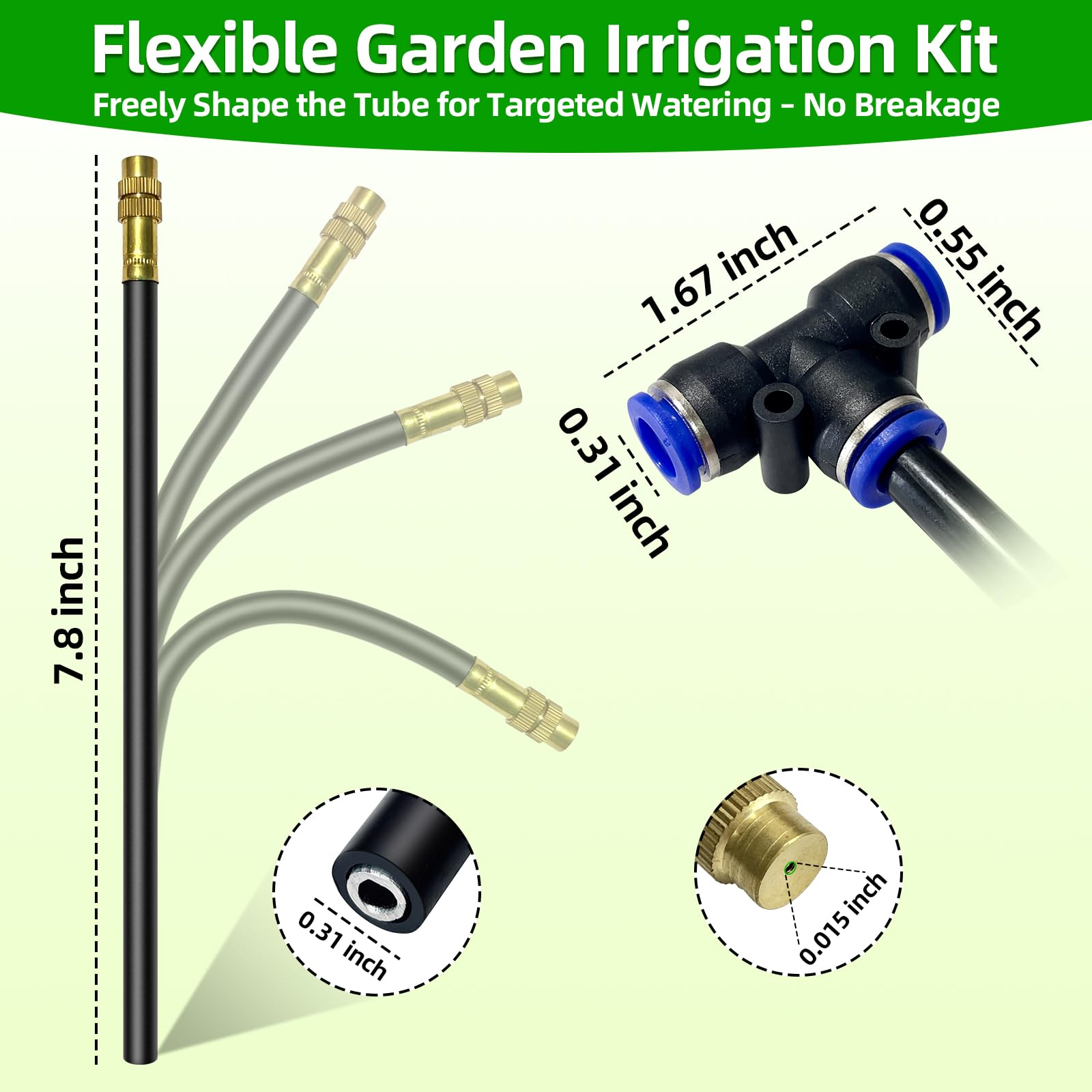 Drip Irrigation System for Garden - 40 Ft Drip Irrigation Kit with 13 360°Adjustable Copper Nozzles Hose, Automatic Atomizing Plant Watering Sprinkler System for Yard, Lawn, Greenhouse, Potted