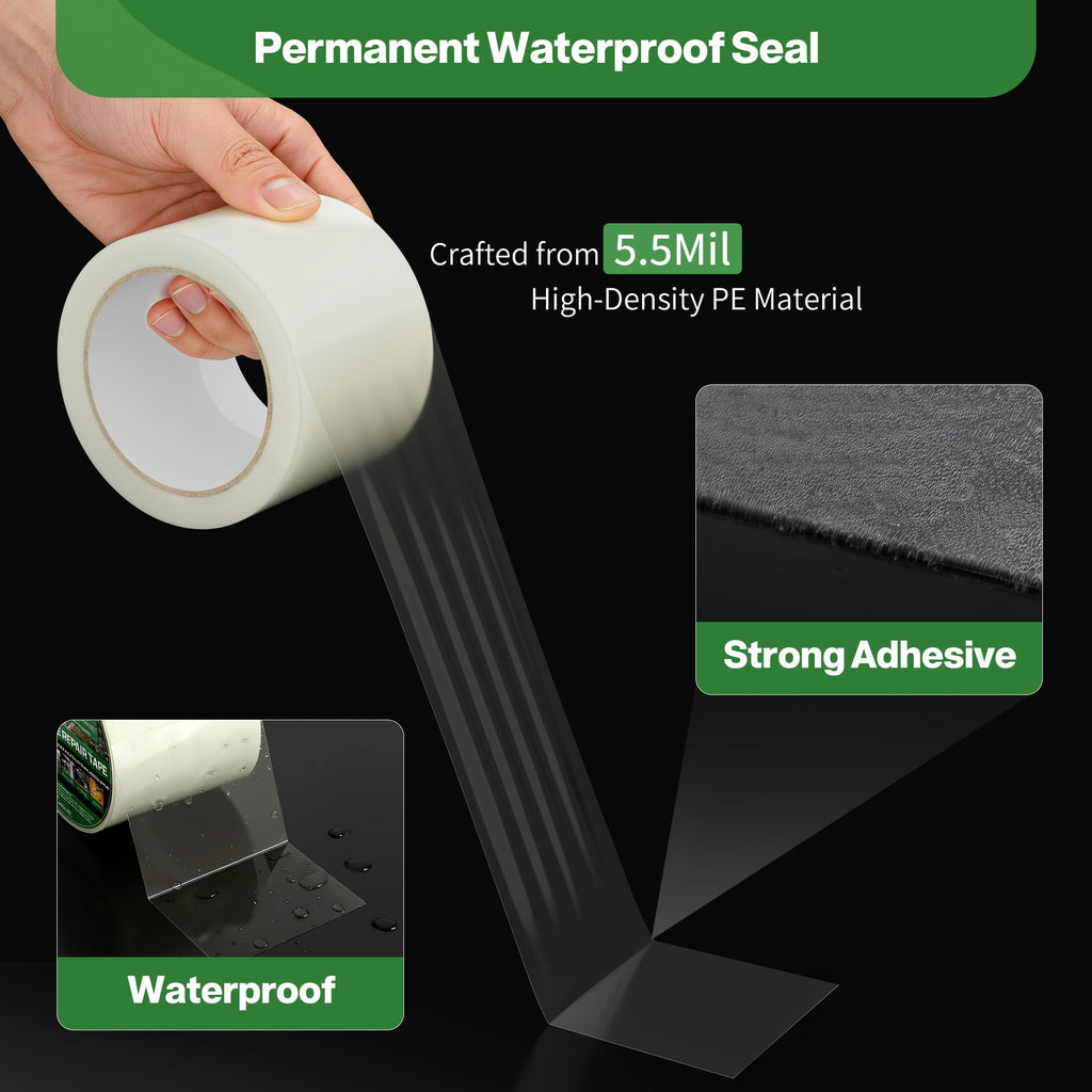 Hoacm Greenhouse Repair Tape Clear- Heavy Duty Waterproof & UV Resistant, Clear Poly Patch Tape for Greenhouse Plastic Film, RV Awnings, Tarp and Tent, 5.5 mil Thickness (3.15IN x 72.2FT)