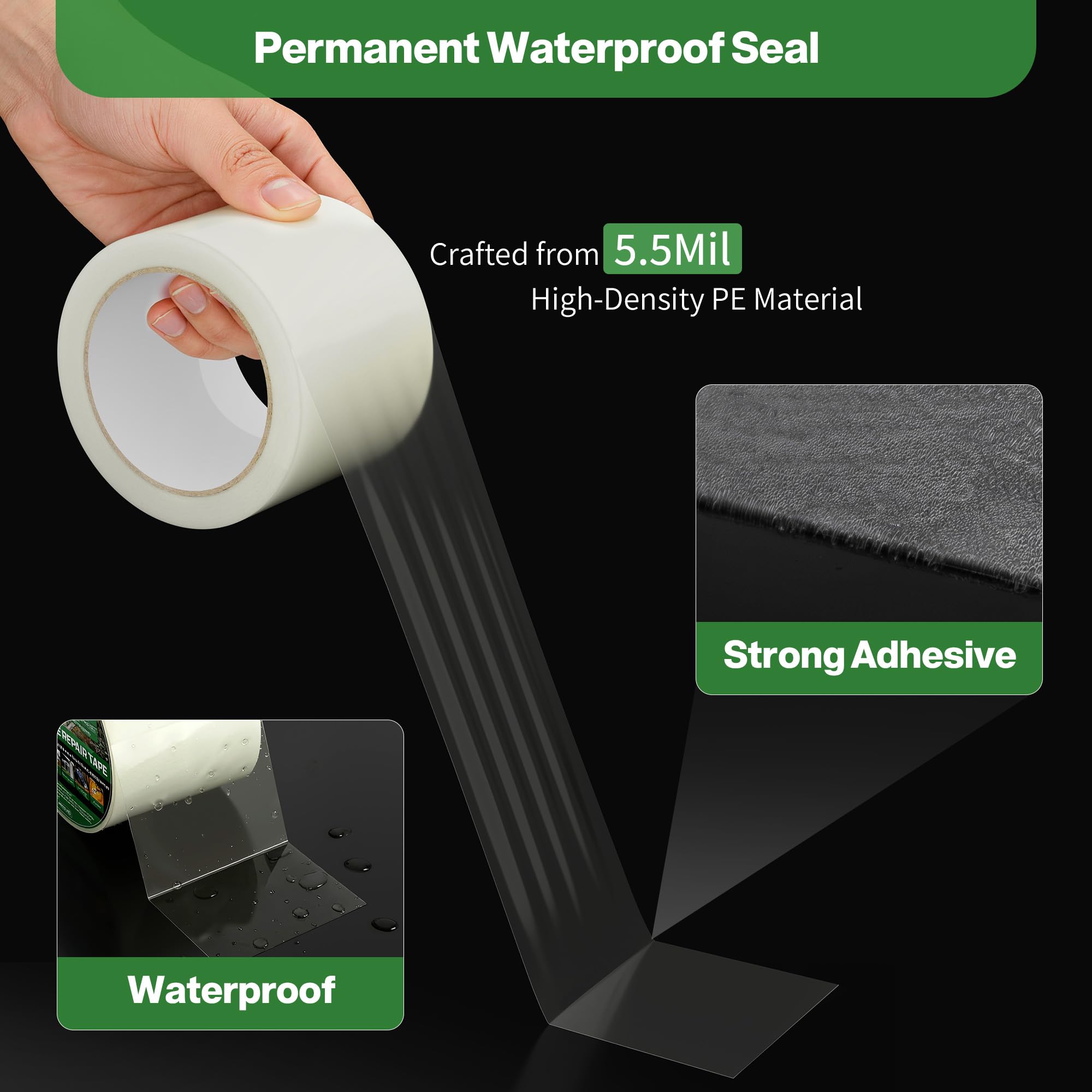Hoacm Greenhouse Repair Tape Clear- Heavy Duty Waterproof & UV Resistant, Clear Poly Patch Tape for Greenhouse Plastic Film, RV Awnings, Tarp and Tent, 5.5 mil Thickness (3.15IN x 72.2FT)