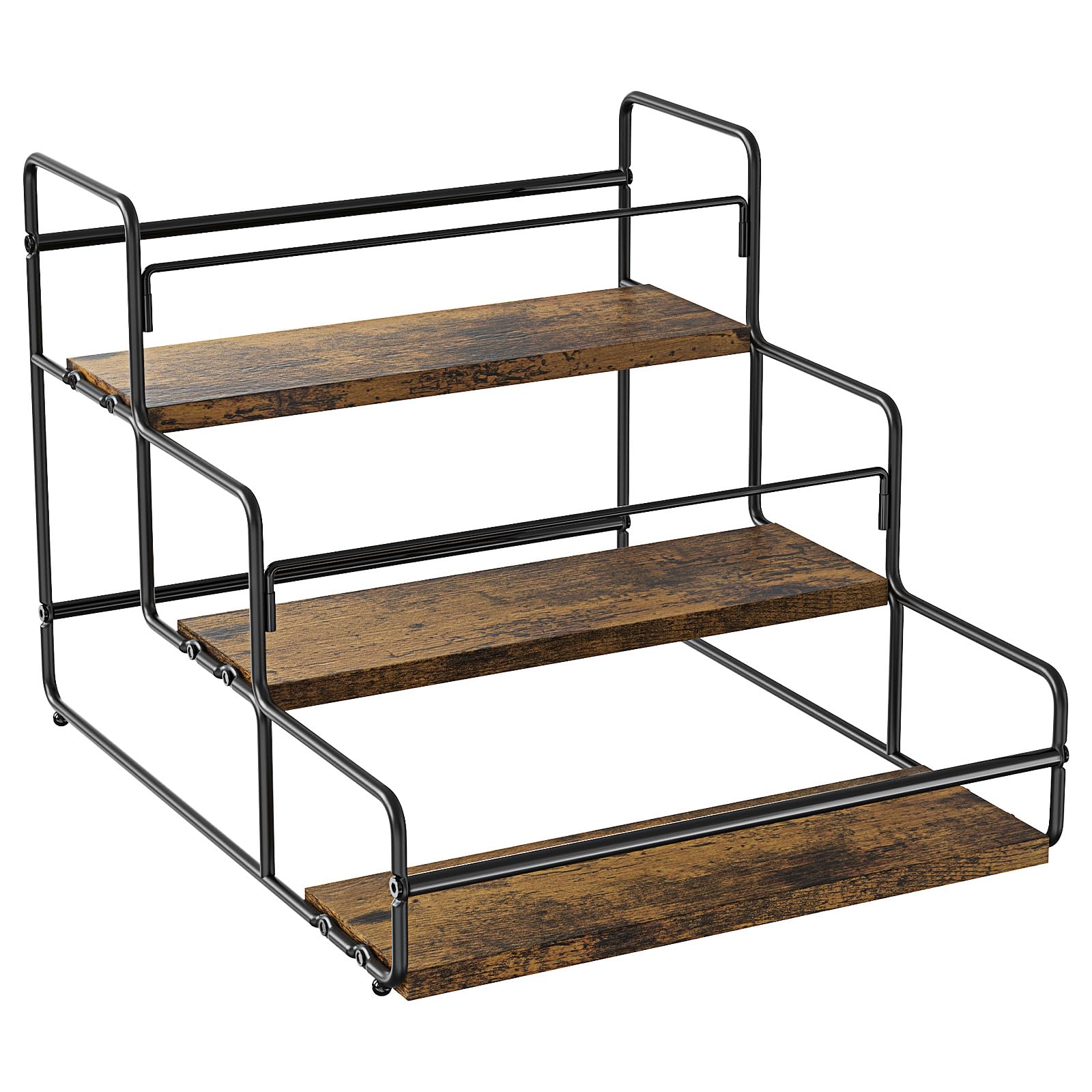 Nuovoware Liquor Bottle Display Shelf, 3 Step Wine Rack Countertop Liquor Shelf, Mini Bar Liquor Cabinet Kitchen Coffee Bar Shelf Stand for Whiskey, Black