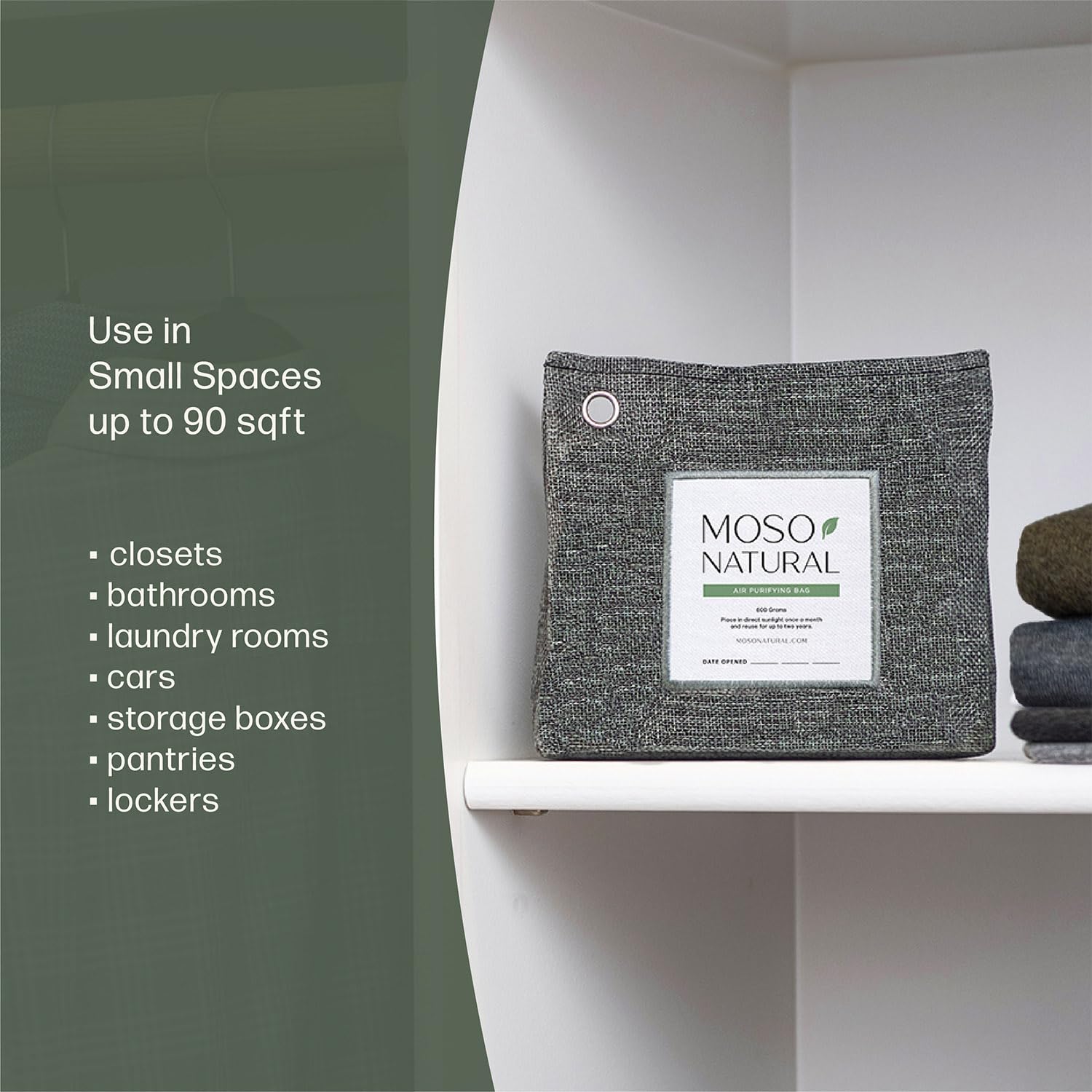 Moso Natural Air Purifying Bag 300g (10.58oz) Premium Bamboo Charcoal Odor Absorber for Home & Pet | Closet Odor Eliminator & Small Room Deodorizer | Charcoal Bags Last 2 Years | Unscented (2 Pack)
