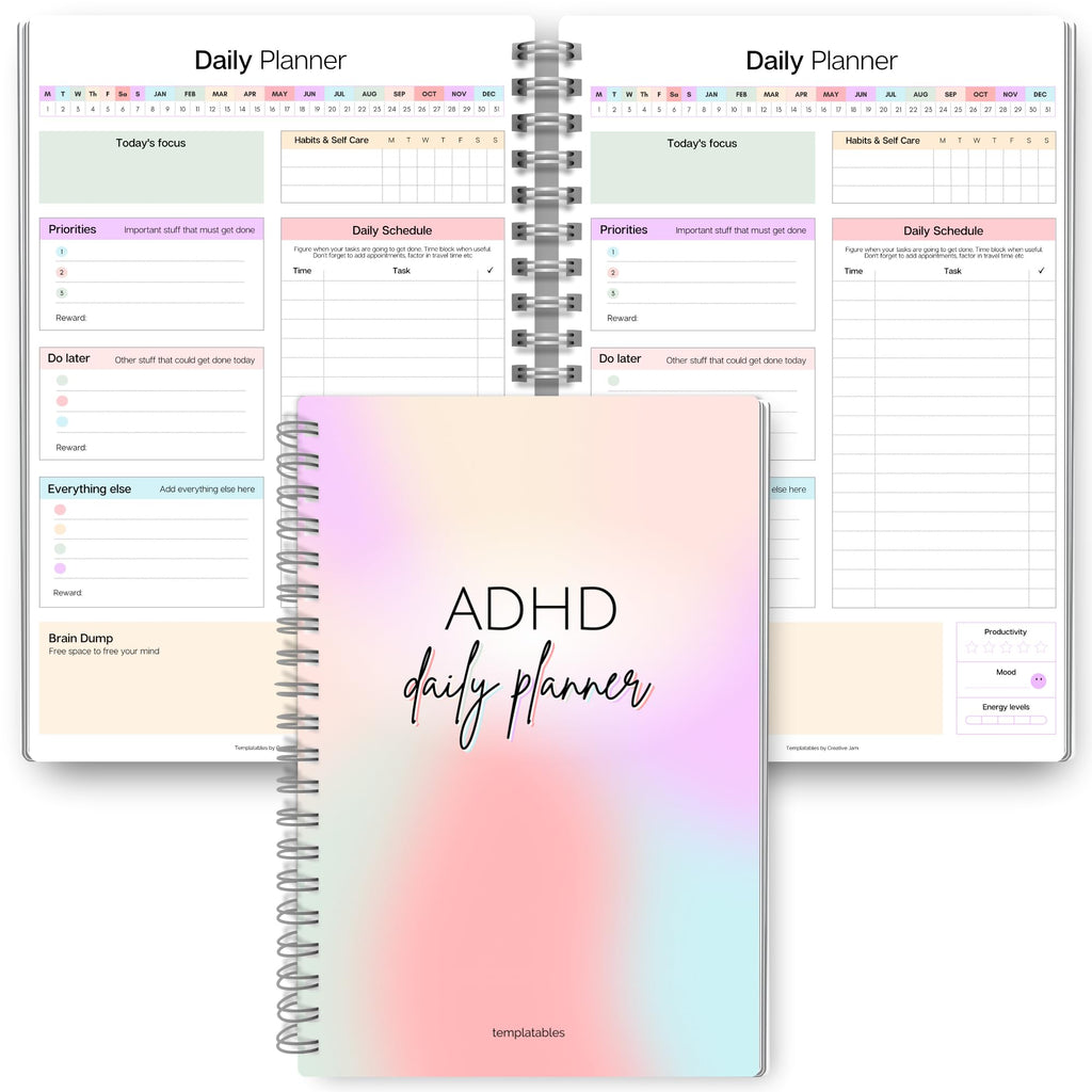 ADHD Daily Planner for Neurodivergent Adults - Productivity Daily Planner & Task Management to Stay Organized and Focused - A5 Pastel Rainbow