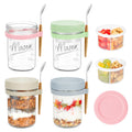 Xyptorix 4 Pack Overnight Oats Containers with Lids and Spoons, 16 oz Mason Jars with Removable Separate Compartments, Airtight and Leak-Proof Glass Jars for Chia Pudding, Yogurt, and Oatmeal