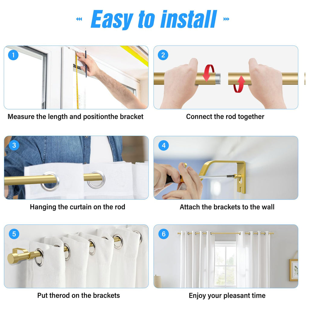 Ueuttiy Adjustable Curtain Rods for Windows 16-75", Cylindrical End Cap, 1-Inch-Diameter,Gold(40-190cm)