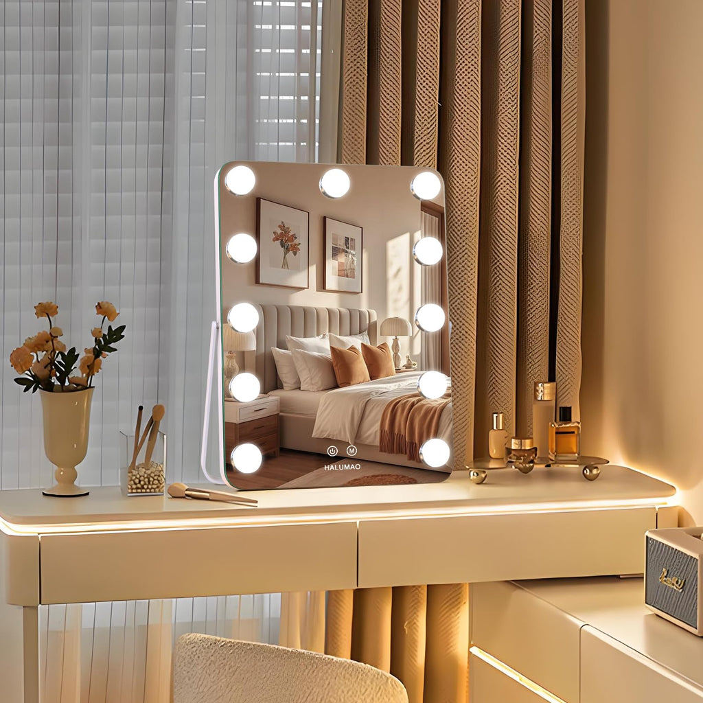 14.6" Vanity Makeup Mirror with Lights, Hollywood Mirror with 11 Dimmable LED Bulbs,3 Color Modes,Touch Control