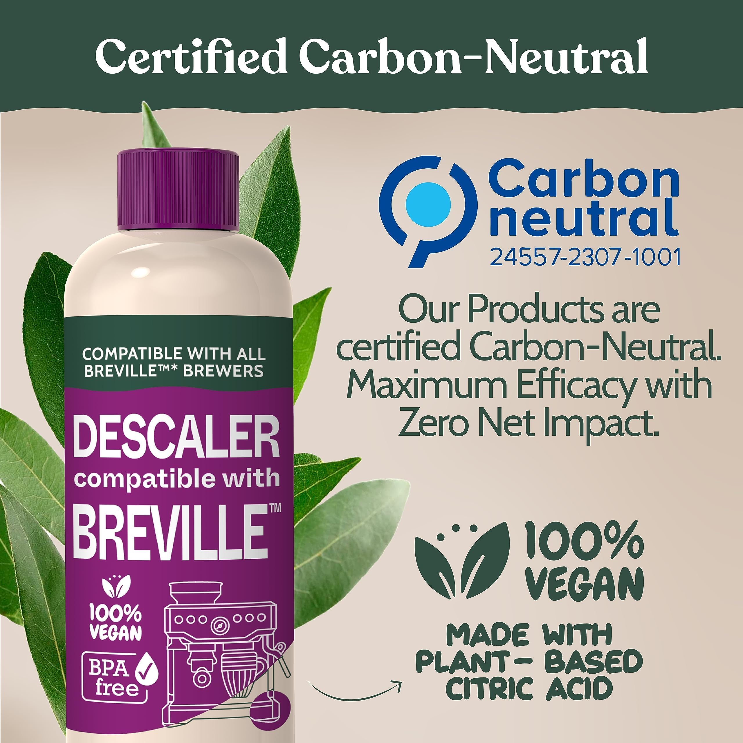 Roobi Compatible Descaling Solution for Breville. Specially Formulated to Clean & Descale your Breville Machine. 2 Uses per Bottle, 2 Pack. Eco-Friendly Carbon Neutral Maintenance Kit.