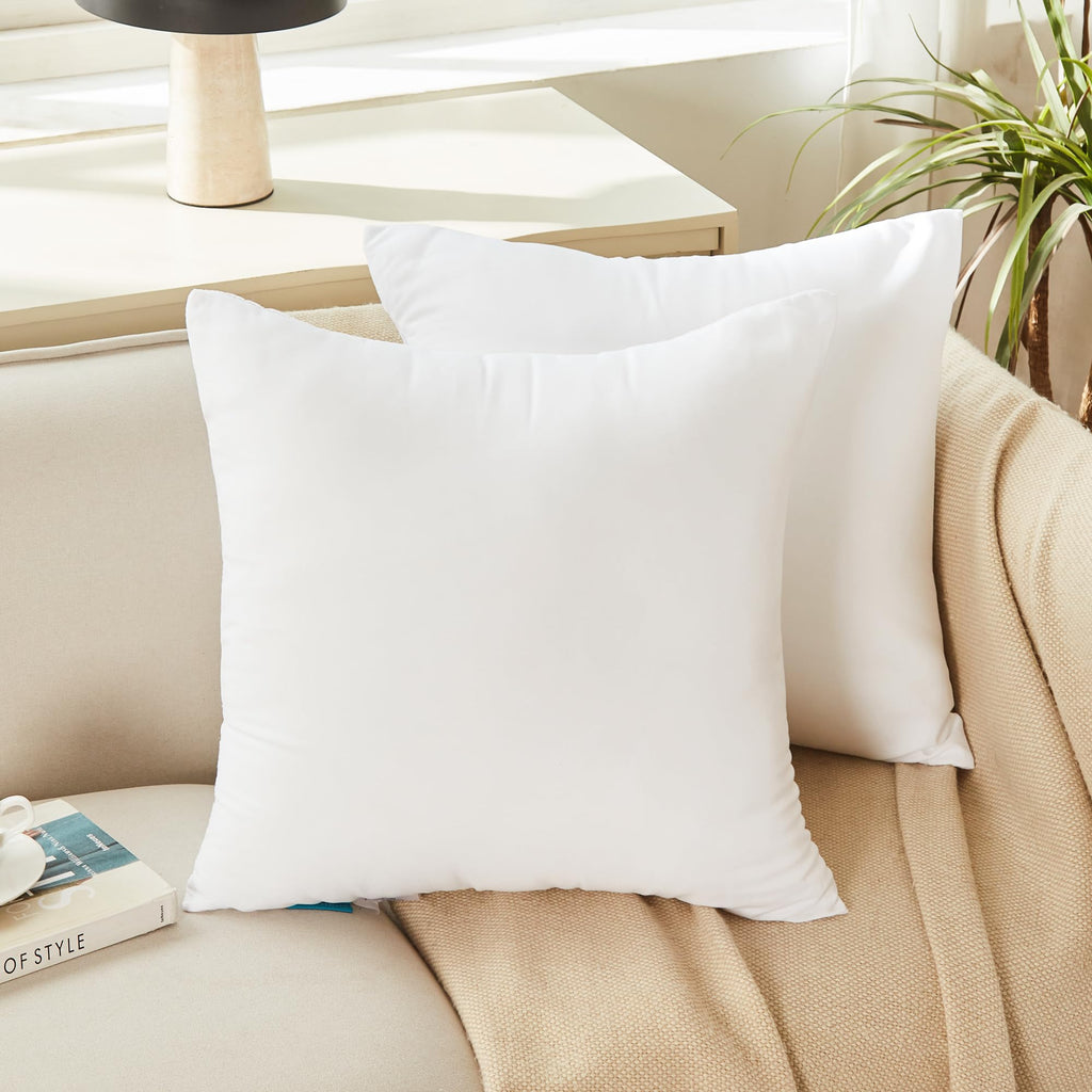Oubonun 18 x 18 Throw Pillow Inserts - Soft, Plush & Decorative Down Alternative Pillows for Couch Sofa Bed, Machine Washable - White, Pack of 2