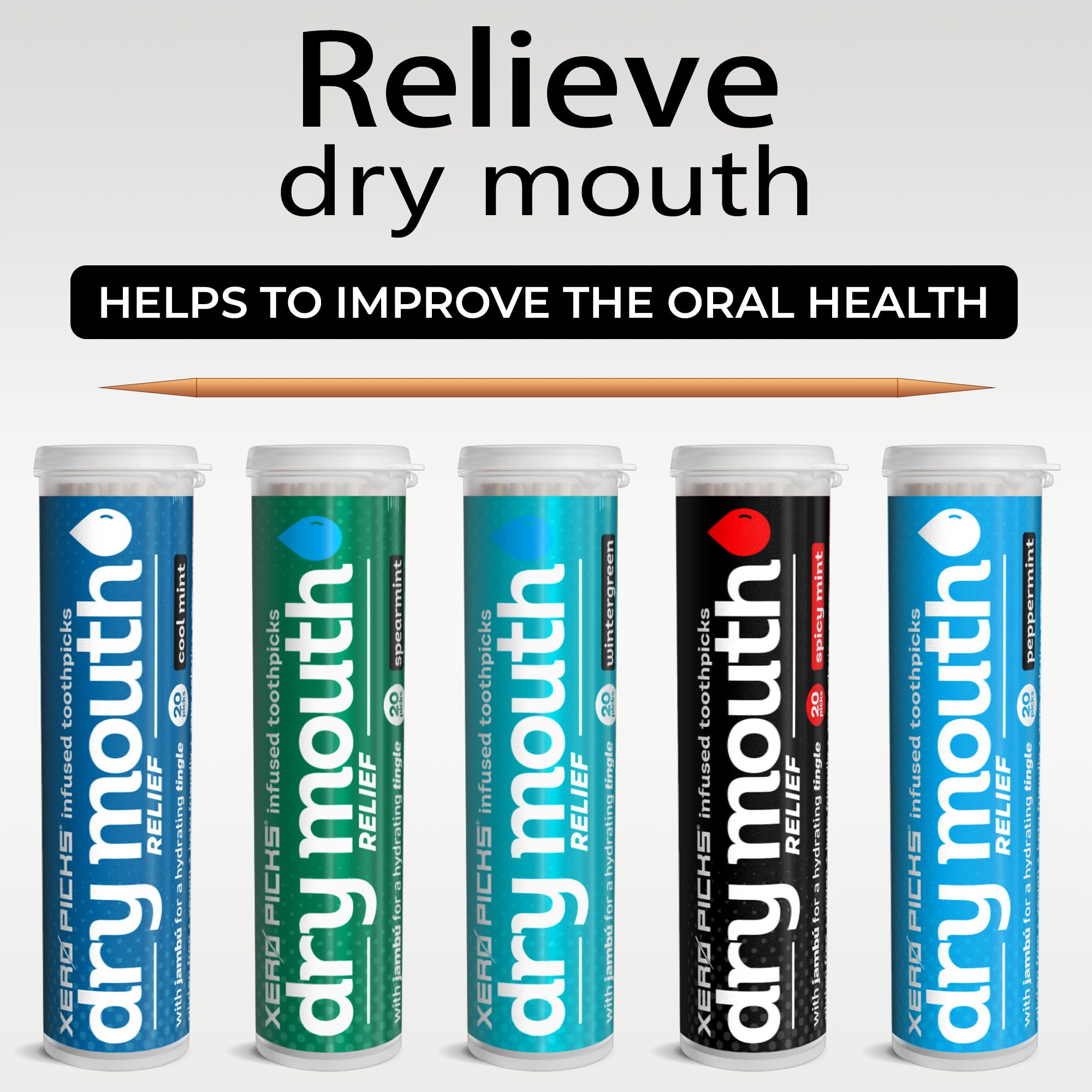 Xero Picks Dry Mouth - Infused Flavored Toothpicks for Long Lasting Fresh Breath & Dry Mouth Prevention (Mints Variety, 20 Count (Pack of 5))