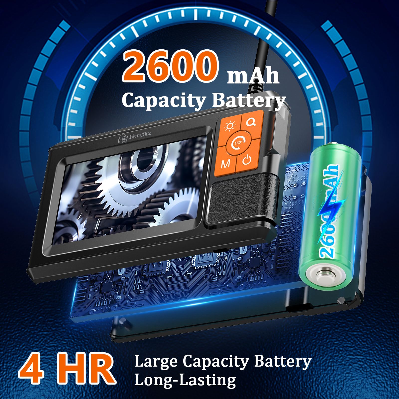 Endoscope Camera with Light, Ferdiiz 1080P HD Borescope with 4.3" IPS Screen, IP67 Waterproof Inspection Camera 8 Adjustable LED Lights, Flexible Endoscopic Camera-16.5FT 5M Semi-Rigid Cable