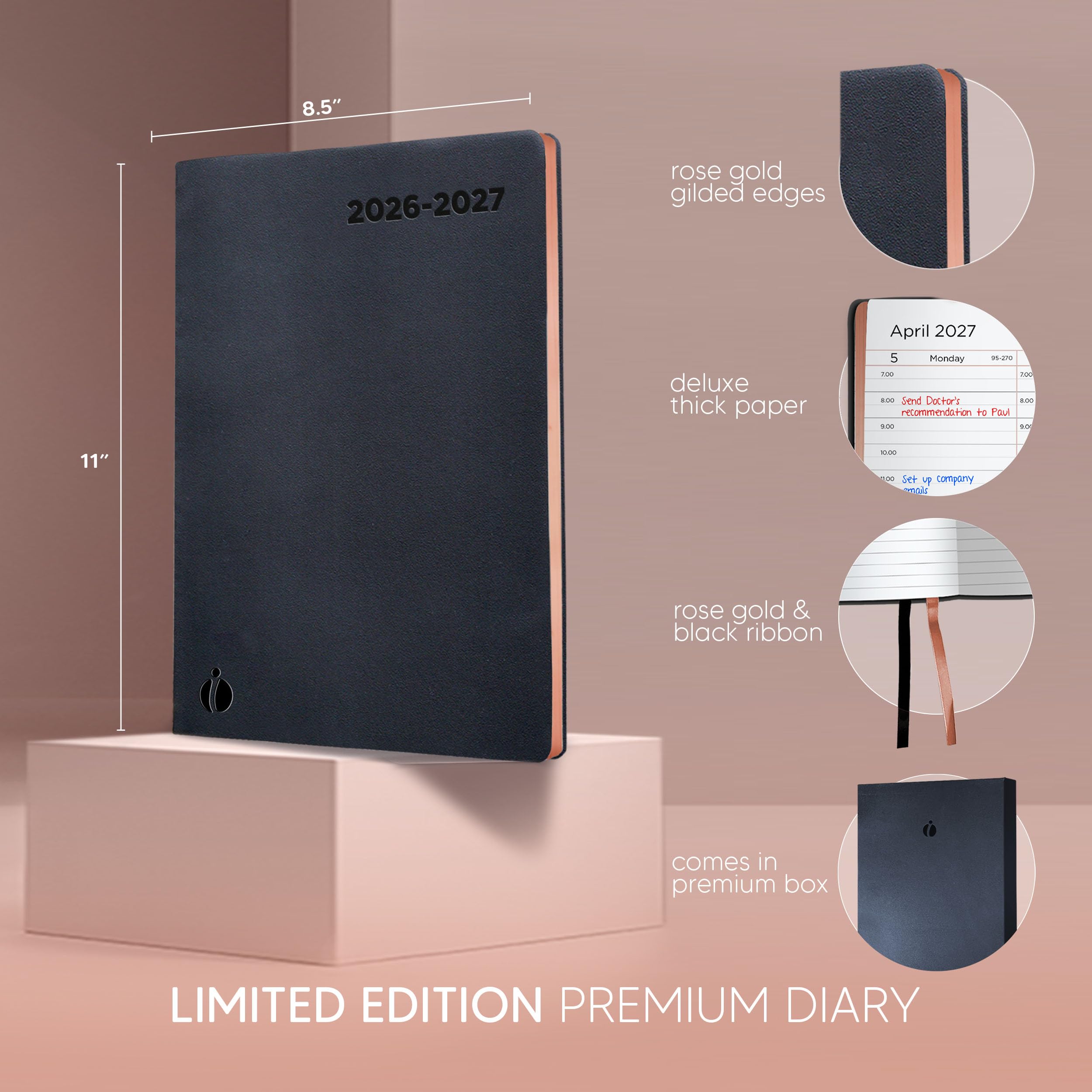 Academic Planner 2026-2027 - Rose Gold Edition, Weekly Planner and Monthly Planner – Hourly Appointment Book – Softcover Calendar, Simple Design for Productivity, June 2026 - July 2027 – 8.5 x 11
