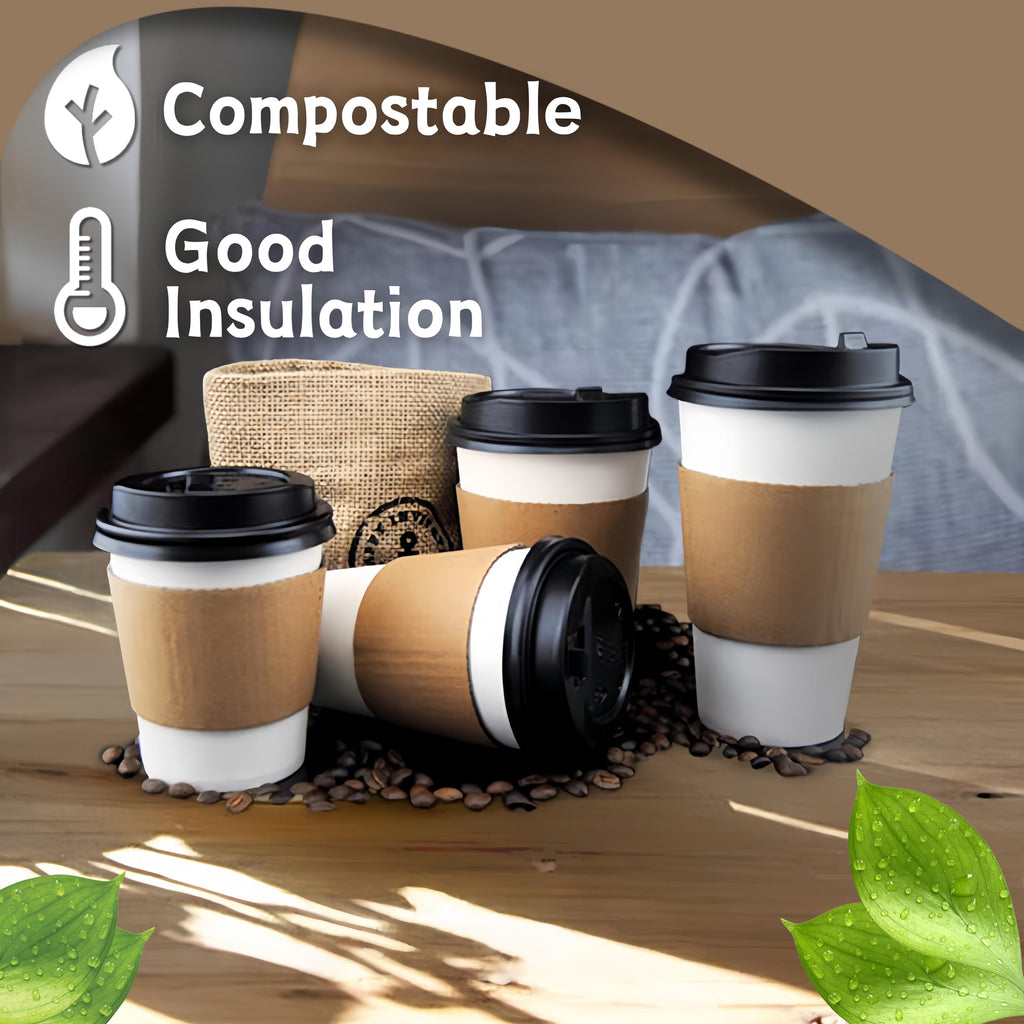 250 Pack Coffee Cup Sleeves, Hot Cup Sleeves Fit 12oz, 16oz, 20oz, 22oz & 24oz Cups, Corrugated Coffee Sleeves Disposable for Hor & Cold Drinks