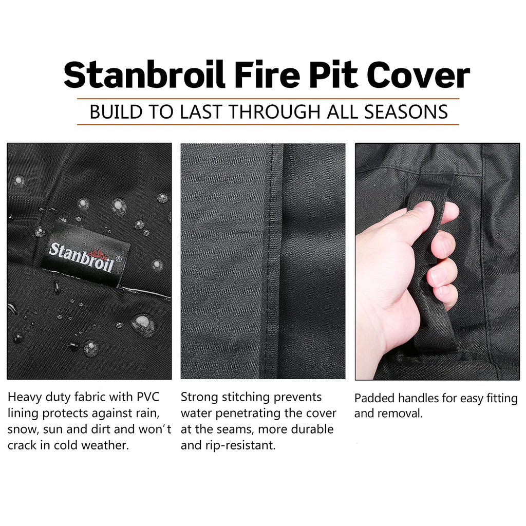 Stanbroil 36 Inch Round Fire Pit Cover - Fire Pit Table Cover, Patio Furniture Cover - Full Coverage Cover with Durable and Water Resistant Fabric, Black