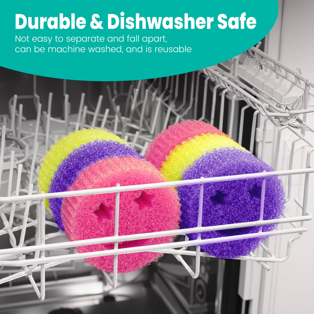 HELIME Scrub Sponge Dish Scrubber, Non Scratch Multipurpose Sponges, Temperature Controlled Dual Sided Cleaning Pads, Durable BPA Free and Odor Resistant Polymer Foam, Safe for Kitchen, Bathroom