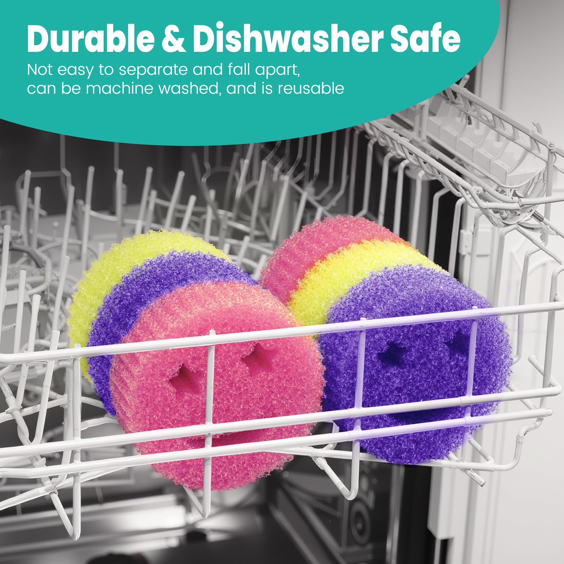 HELIME Scrub Sponge Dish Scrubber, Non Scratch Multipurpose Sponges, Temperature Controlled Dual Sided Cleaning Pads, Durable BPA Free and Odor Resistant Polymer Foam, Safe for Kitchen, Bathroom