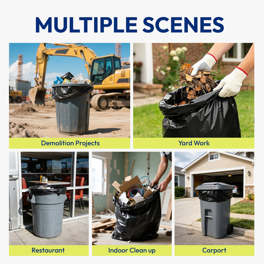 KeenEcho Heavy Duty Contractor Trash Bags 33 Gallon 30 Count, 1.0 Mil, Strong Black Garbage Bags, Leakproof Star Seal for Construction, Yard, Demolition Debris