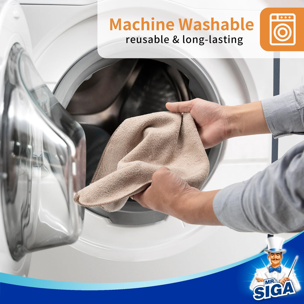 MR.SIGA Microfiber Cleaning Cloths, All-Purpose Surface Microfiber Towels, Streak Free Cleaning Rags, Pack of 12, Coffee, Size 32 x 32 cm(12.6 x 12.6 inch)