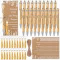 60 Pcs Employee Appreciation Gifts Inspirational Bamboo Ballpoint Pens Bulk Thank you Quotes Cards Silicone Keychain with Twine for Colleagues Teacher Team Volunteer Supplies (Wood Color)