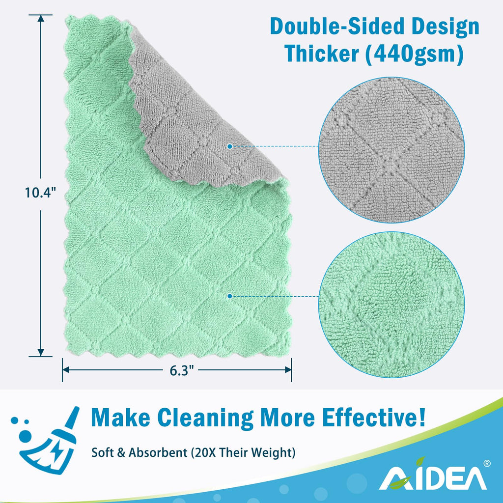 AIDEA Kitchen Towels, 24 Pack Absorbent Coral Fleece Dish Towels, No Odor Reusable Dish Cloths, Microfiber Cleaning Cloths, Fast Drying Dishcloths, 6.3" x10.4"