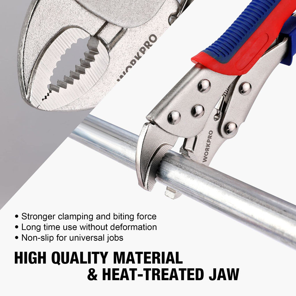 WORKPRO 3-Piece Locking Pliers Set, 10-inch Curved Jaw, 7-inch Curved Jaw and 6-1/2-inch Straight Jaw
