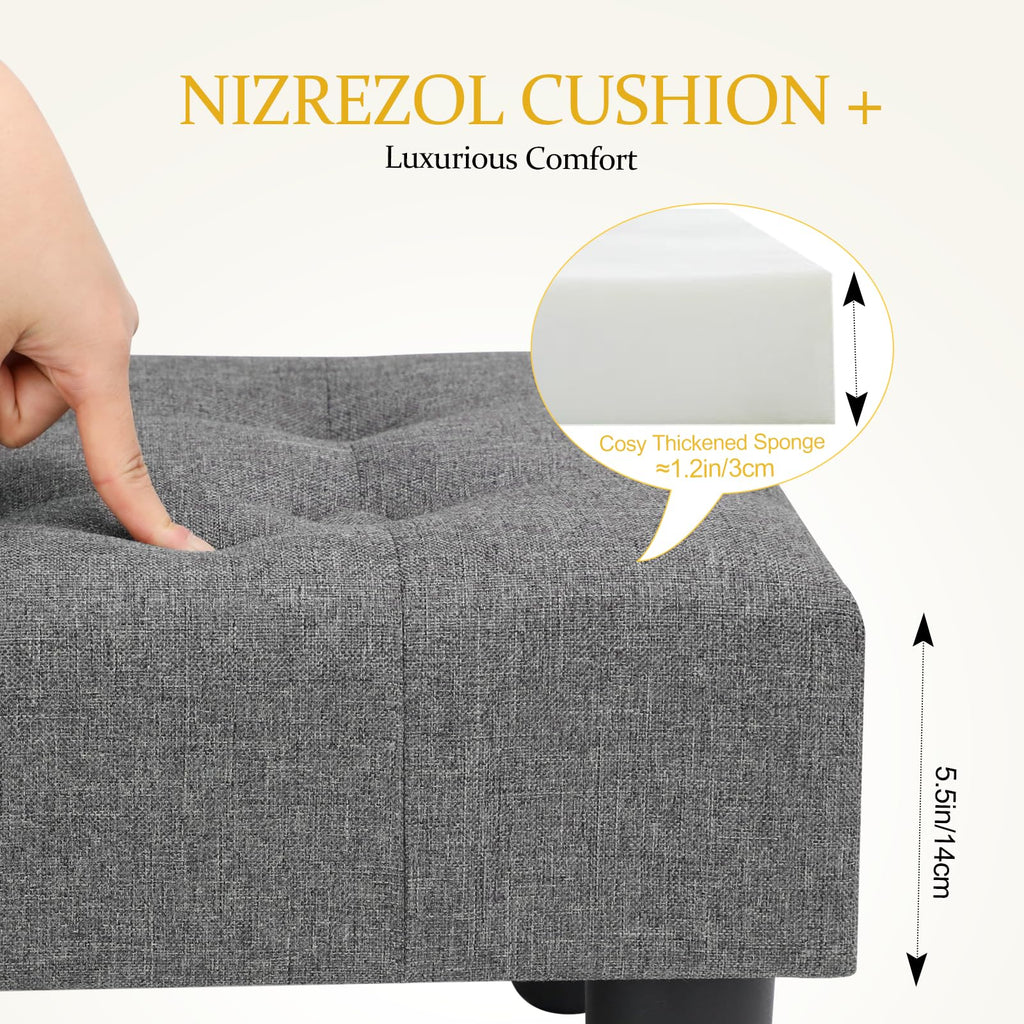 Nizrezol Small Foot Stool Ottoman, Linen Ottoman Foot Rest with Legs, Rectangle Foolstool Footrest for Couch Living Room Entryway, Grey 15.8x11.8x9.5in