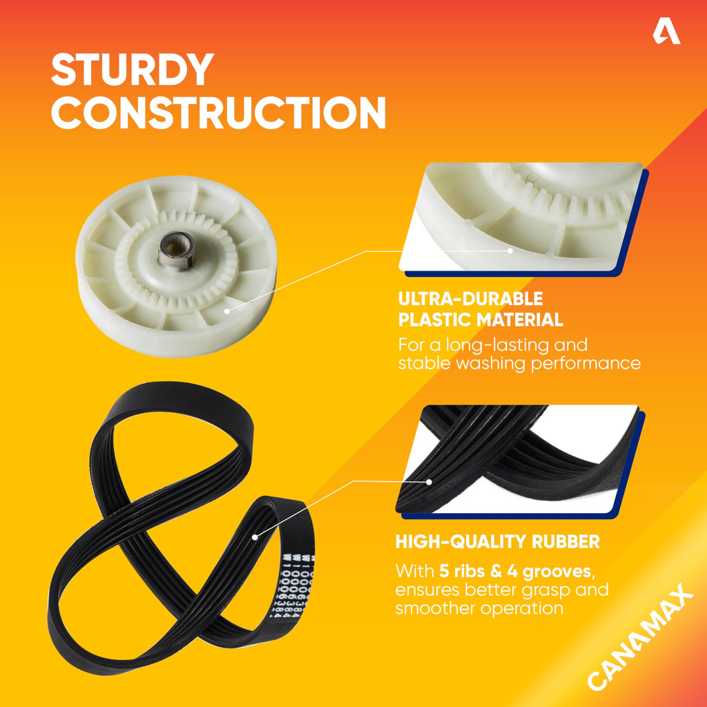 [New] Canamax Premium W10721967 Washer Pulley Clutch Kit & W10006384 Washer Drive Belt - Compatible with Whirlpool Kenmore Washers - Replaces AP5951296, W10006356, W10315818, PS10057144