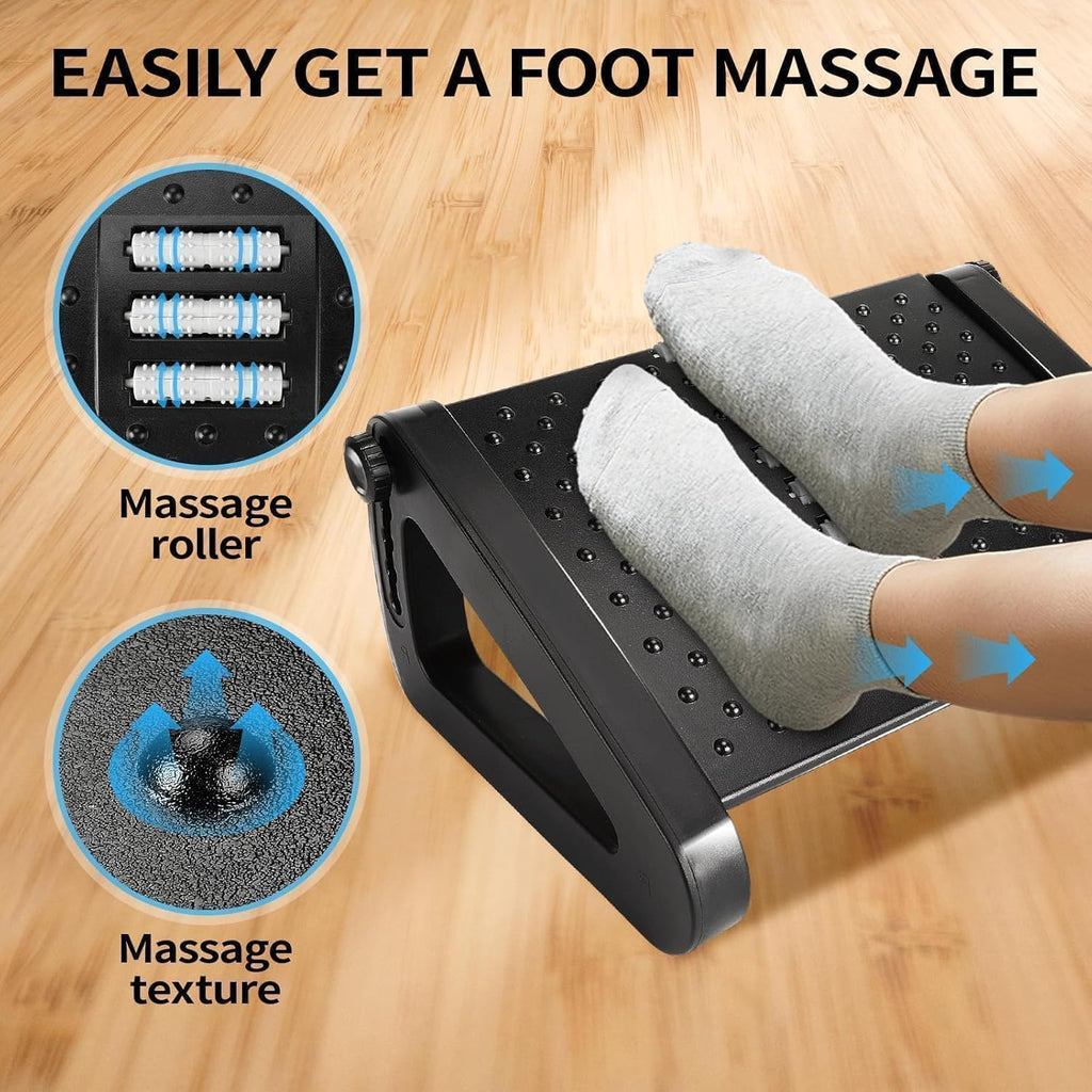 ThatPure Foot Rest for Under Desk, 6 Heights Adjustable Ergonomic Foot Stool with Massage Rollers, Chair Footrest for Leg Rests at Work Gaming Home Office