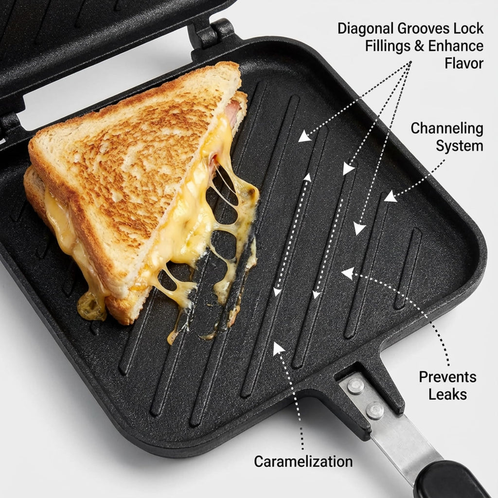 Elsjoy Grilled Cheese Sandwiches Maker, Non-Stick Toasted Sandwich Press with Handle, Stovetop Aluminum Flip Panini Maker Pan for Breakfast, Camping, Home, Kitchen