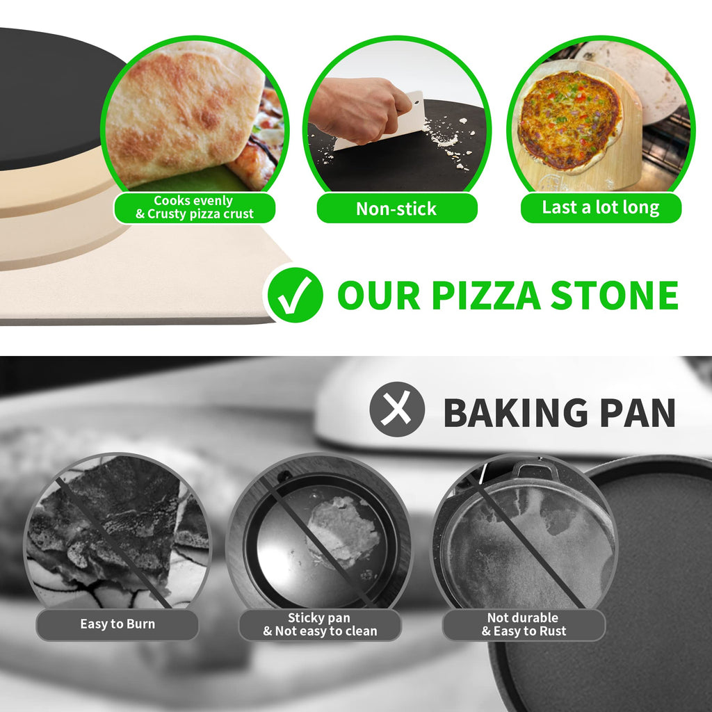 AILUROPODA Pizza Stone for Oven and BBQ with Bamboo Pizza Peel and Scraper（High Temperature Version）