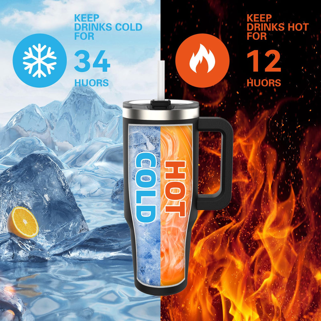 WATERSY 40 oz Tumbler with Handle,Tumbler with Lid and Straw,Double Wall Insulated Cup Stainless Steel Travel Mug(Cold for 34 Hours),Water Bottle for Iced Tea,Coffee,Cold Beverages(Black)