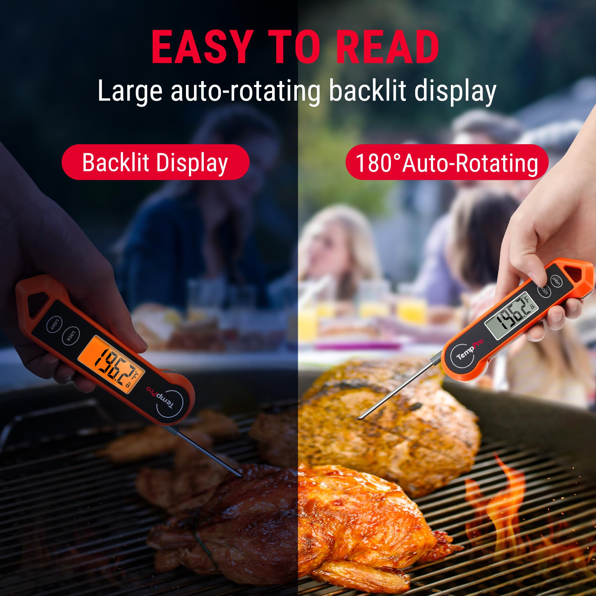 ThermoPro TP19H Digital Meat Thermometer for Cooking with Ambidextrous Backlit, Waterproof Kitchen Food BBQ Grill Smoker Oil Fry Candy Instant Read