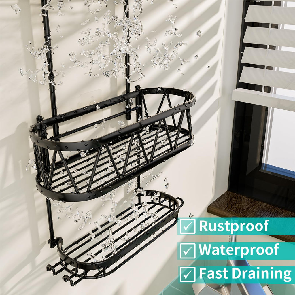 HapiRm Over Head Shower Caddy, Rustproof & Waterproof Shower Caddy Hanging with with Soap Holder & 4 Hooks, No Drilling Bathroom Shelf Organizer Hanging for Shampoo, Soap