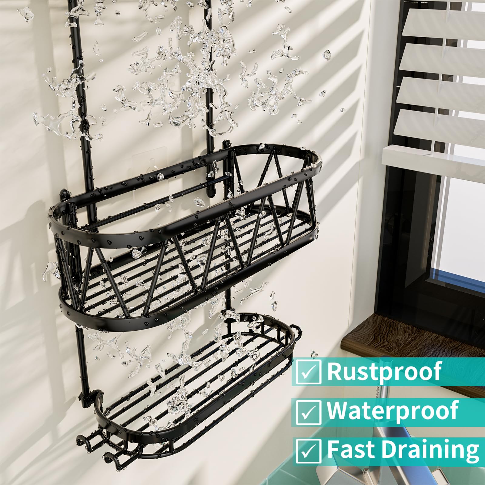 HapiRm Over Head Shower Caddy, Rustproof & Waterproof Shower Caddy Hanging with with Soap Holder & 4 Hooks, No Drilling Bathroom Shelf Organizer Hanging for Shampoo, Soap