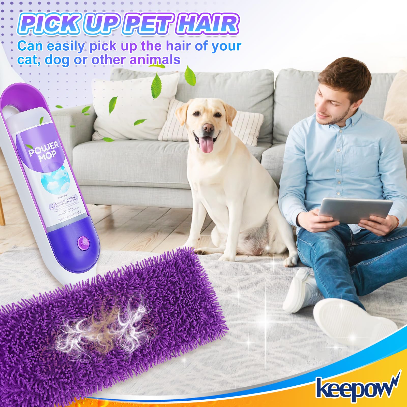 KEEPOW Reusable Power Mop Refill Pads Compatible with Swiffer Power Mop, Powermop Mopping Pad Refills for Wood Floor Cleaning, Machine Washable Microfiber Mop Pads, 4 Pack