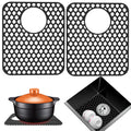 2 Pcs Kitchen Sink Mats, Silicone Grid Sink Protectors Draining Mat for Bottom of Kitchen Sink, Non-Slip Heat Resistant Kitchen Sink Accessories (Rear Drain, Black)