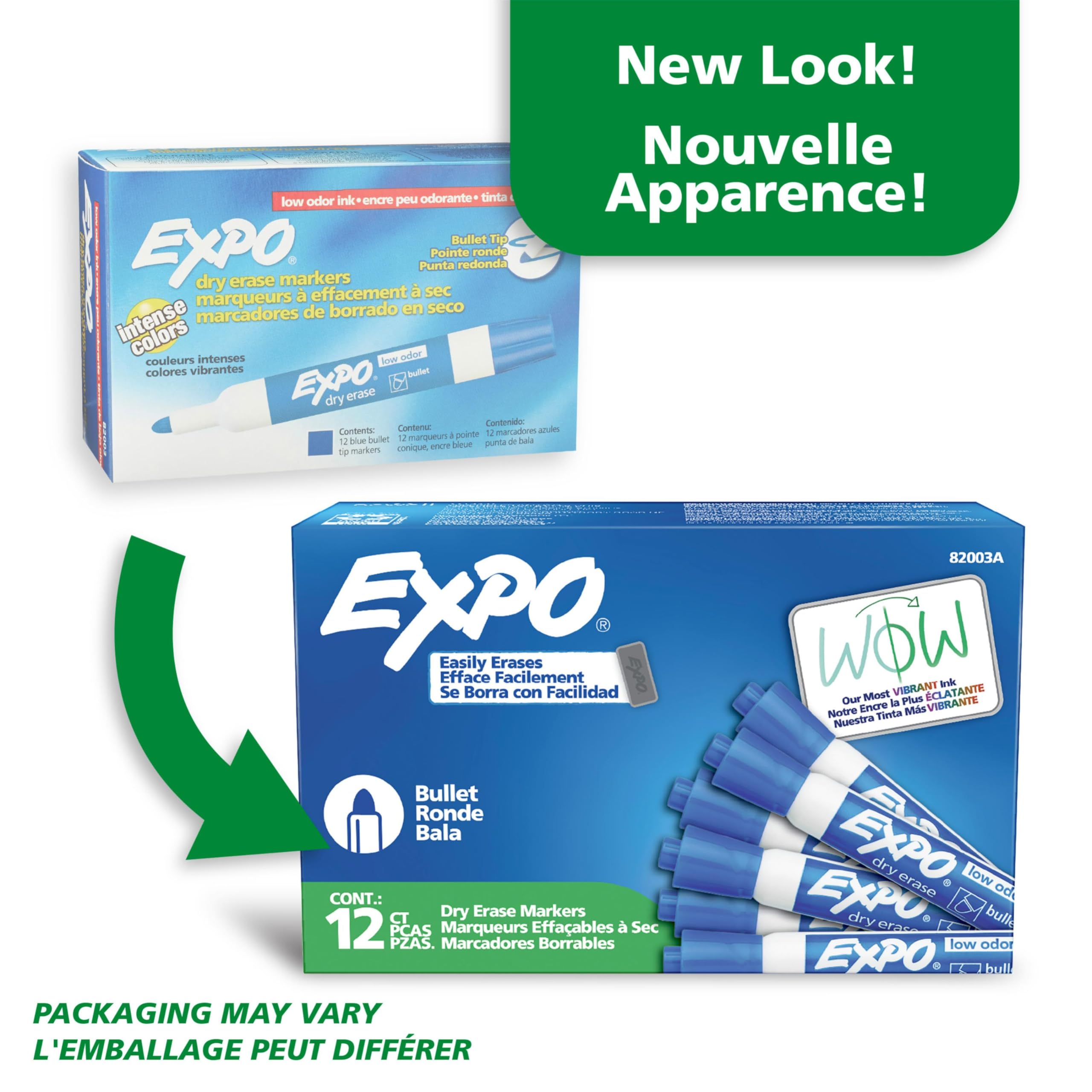 EXPO Dry Erase Markers, Low Odour Ink, Blue, Bullet Tip, 12 Count