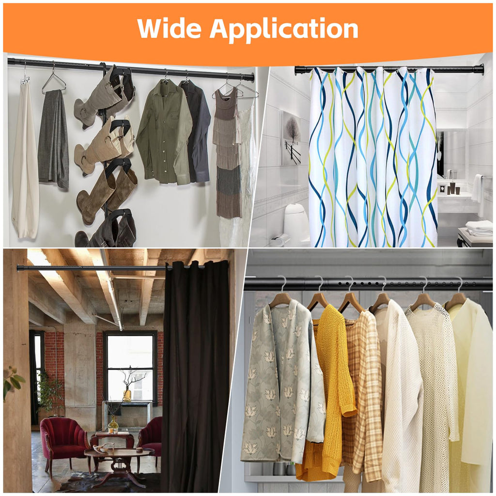 Closet Rods for Hanging Clothes, Heavy Duty Closet Rod 17-82 Inch Adjustable Clothes Hanging Bar Metal Shower Curtain Rods for Closet, Wardrobes, Bathroom, Windows