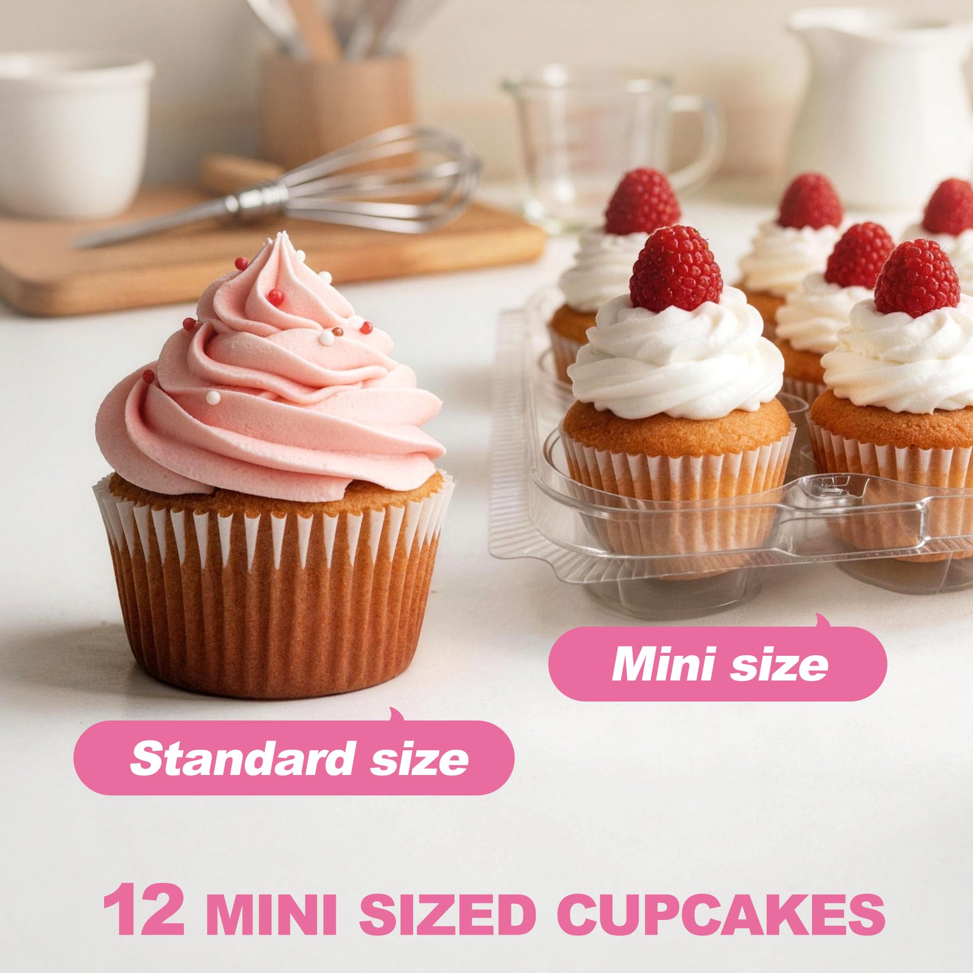 LotFancy Mini Cupcake Containers, 12 Count, 40 Pack, Dozen Clear Plastic Cupcake Holder with Detachable Lid, High Dome, BPA Free - MINI SIZE