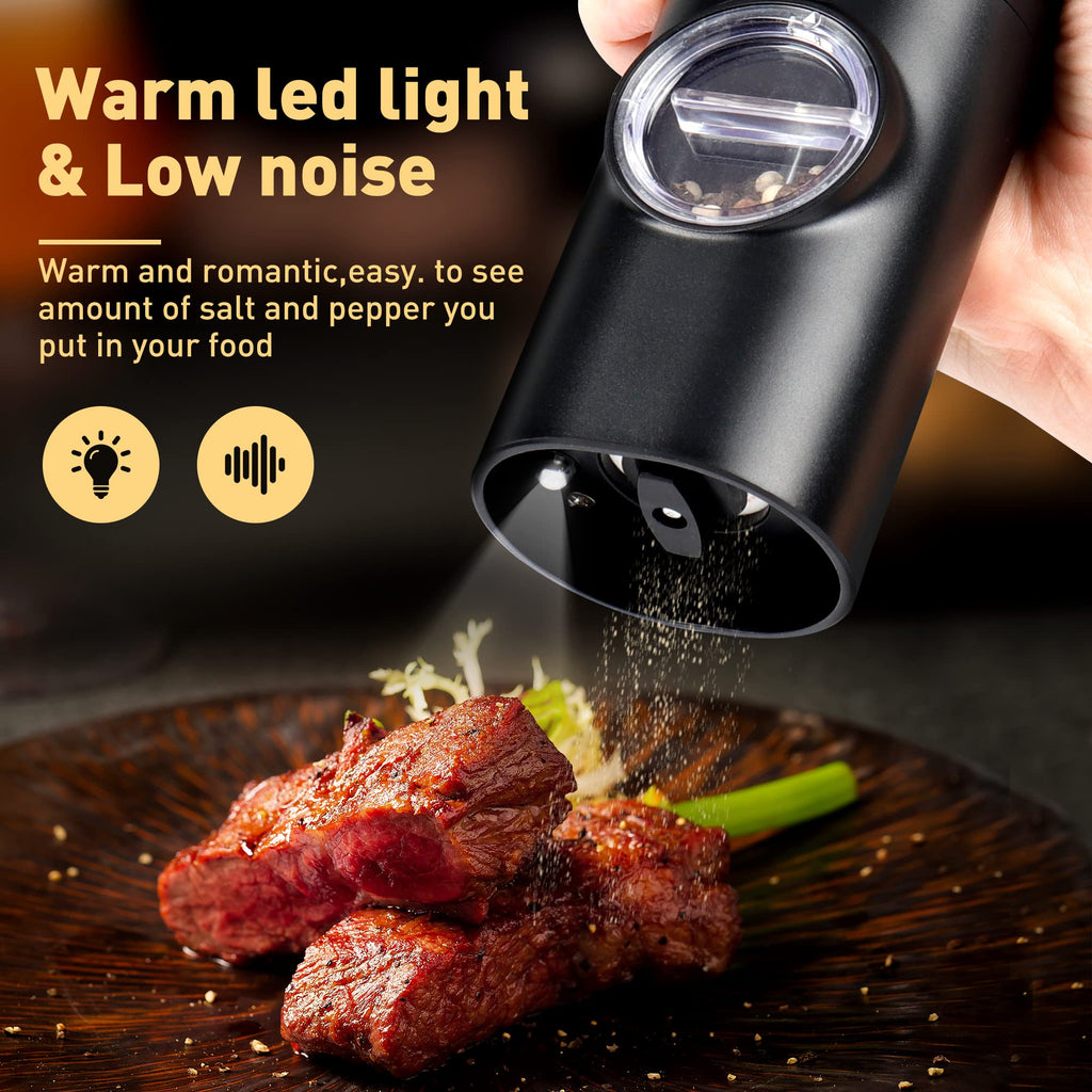 Gulex Electric Pepper Grinder or Salt Mill, Battery Powered Automatic Pepper Mill, Ceramic Grinder with Adjustable Coarseness, LED Light, One Hand Operation (1 pack)