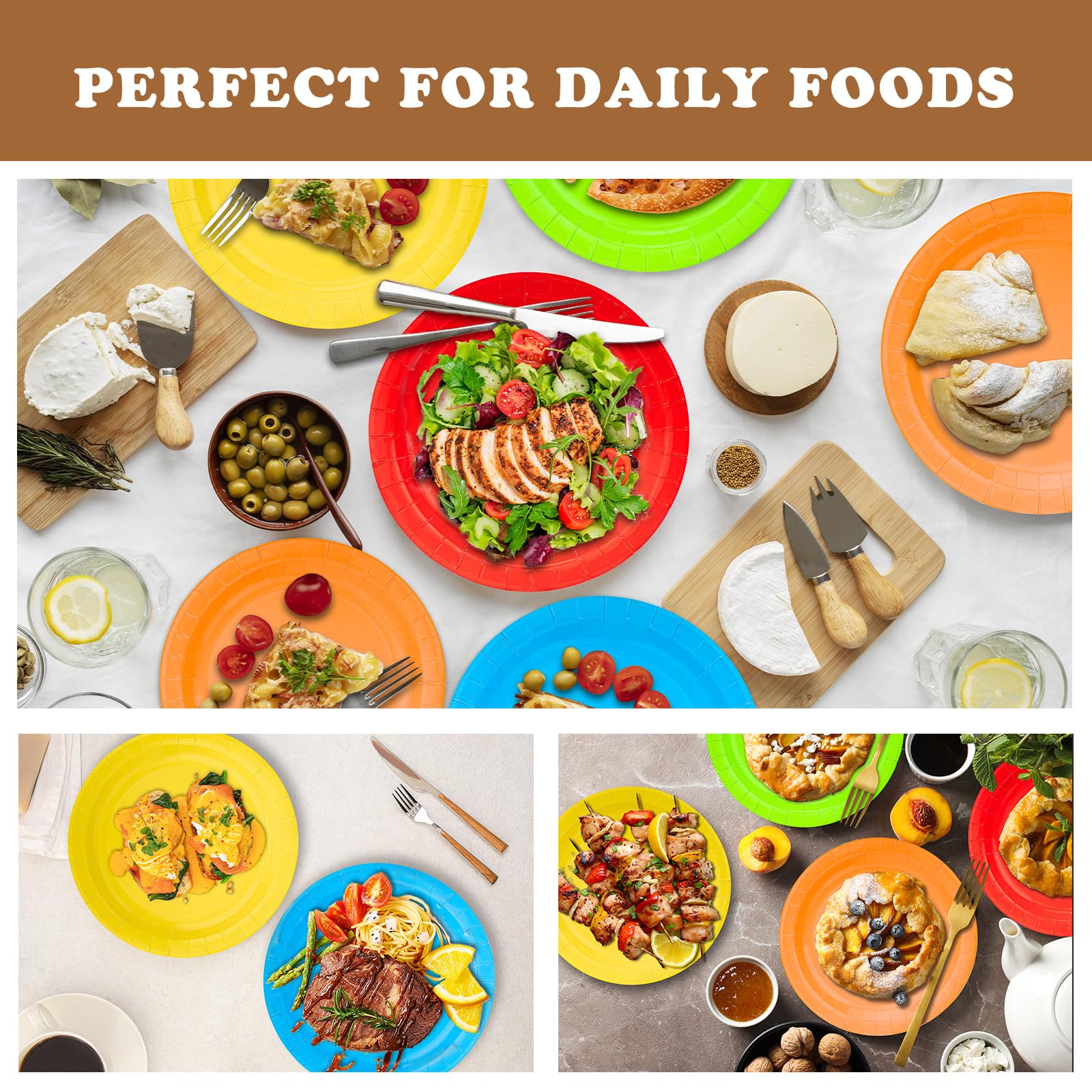 DecorWoo St Patricks Day 50 Pcs Colorful Paper Plates, Disposable Rainbow Party Plates, Dessert & Dinner Plates Party Supplies for Kids Adults, Colored Plates for Holiday Decorations Birthday(Round)