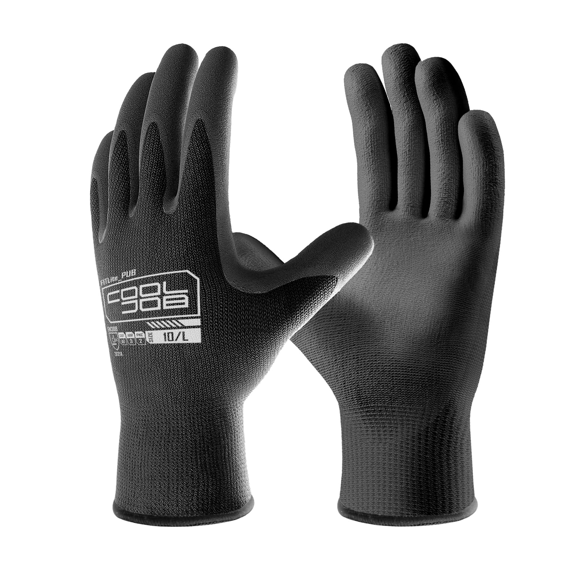 COOLJOB 12 Pairs PU Coated Work Gloves for Men and Women, Breathable Safety Working Gloves with Grip for Construction, Gardening, Cleaning, Mechanics, General Purpose, Black, Size Large L