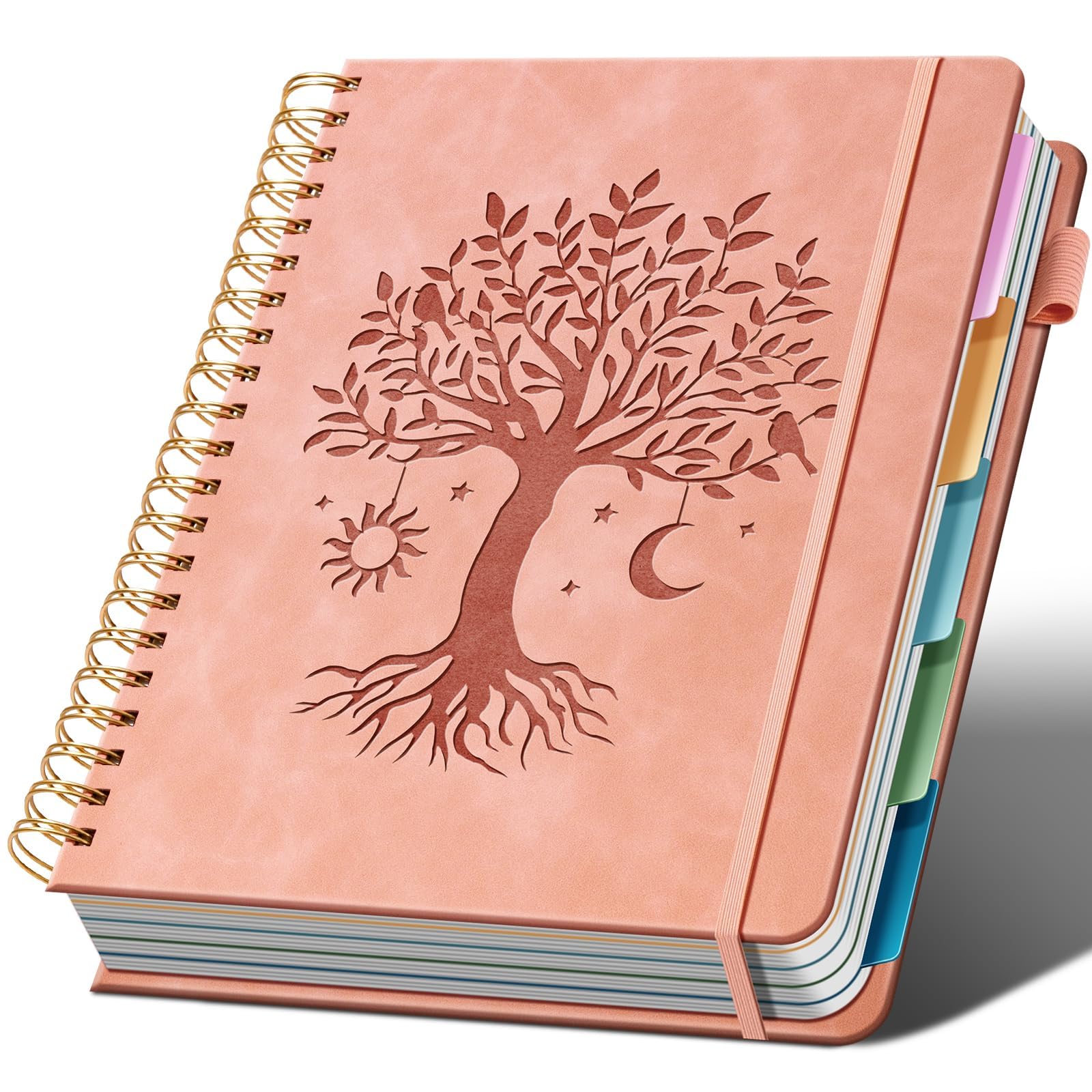 Ovesmusl Hardcover Spiral Notebook 8.5" x 11" with 5 Removable Dividers 300 Pages Leather 5 Subject Notebook College Ruled 100GSM Large Spiral Notebooks for Work Thick Lined Journal for Women, Pink