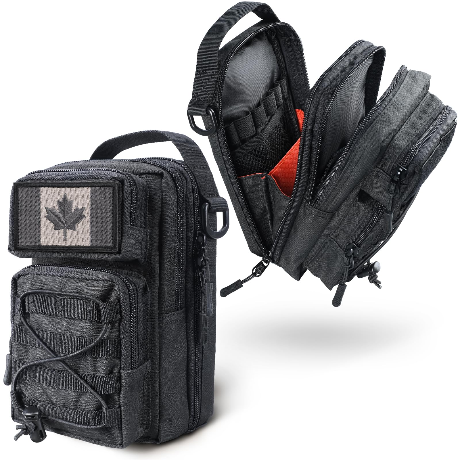 RXW Large Capacity Pencil Pouch for Boys, Tactical EDC Zippered Pencil Bag, Small Tool Pouch for Adults (Includes US Flag Patch + 2 MOLLE Straps) (Black)