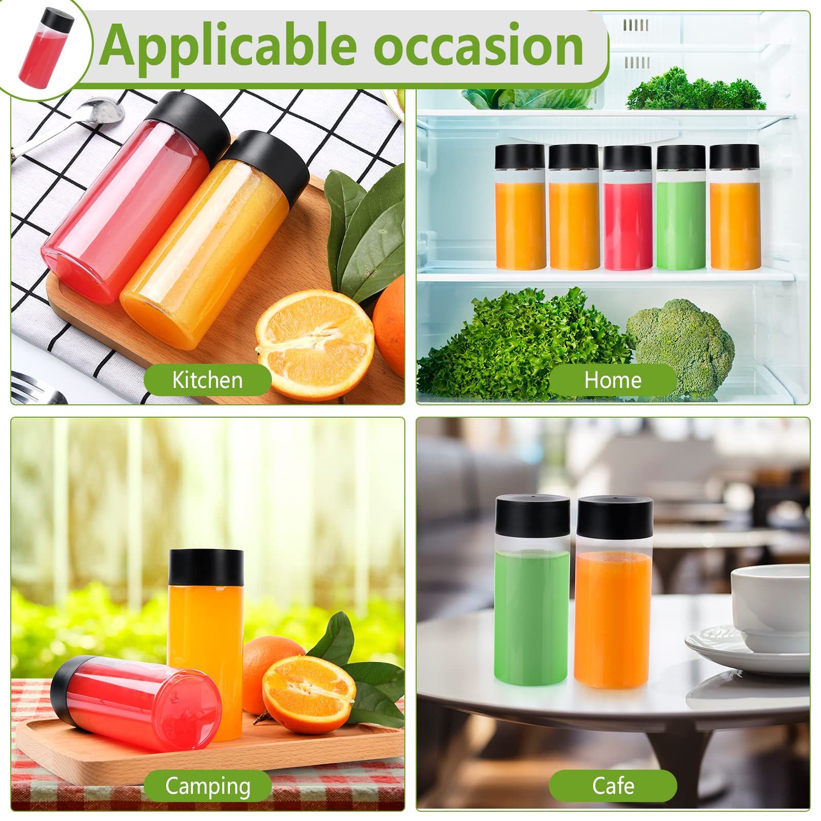 zmybcpack 24Pack 8ounce/250ml Clear PET Plastic Juice Bottles with Black Lids, Reusable Plastic Smoothie Drink Bottles Milk Bottles For Water, Juice, Milk & Homemade Beverages