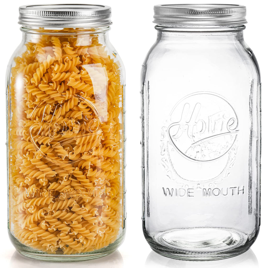 Tebery 3 Pack Wide Mouth Mason Jars 64 oz with Airtight Lids and Band, 1/2 Gallon Clear Glass Storage Jars For Canning, Fermenting, Pickling, Storing