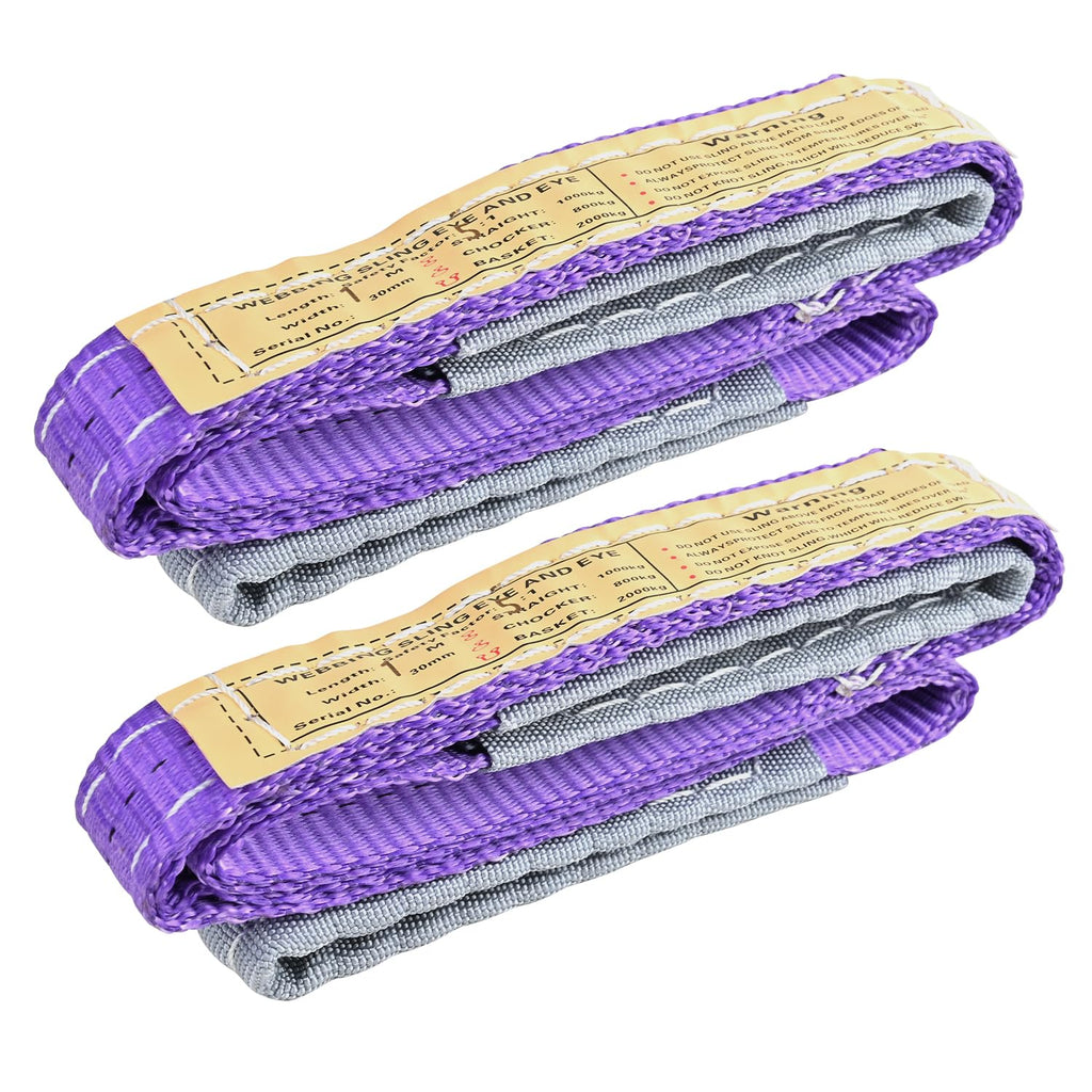 Vigtayue 2-Pack 1Inches x 3.3Ft 2-Ply Twisted Eye & Eye Polyester Lifting Sling, Lifting Slings 2204lbs Webbing Sling,Heavy Duty Lift Sling Web for Industrial Shop Use, Hoist, Tree Stumps, Purple