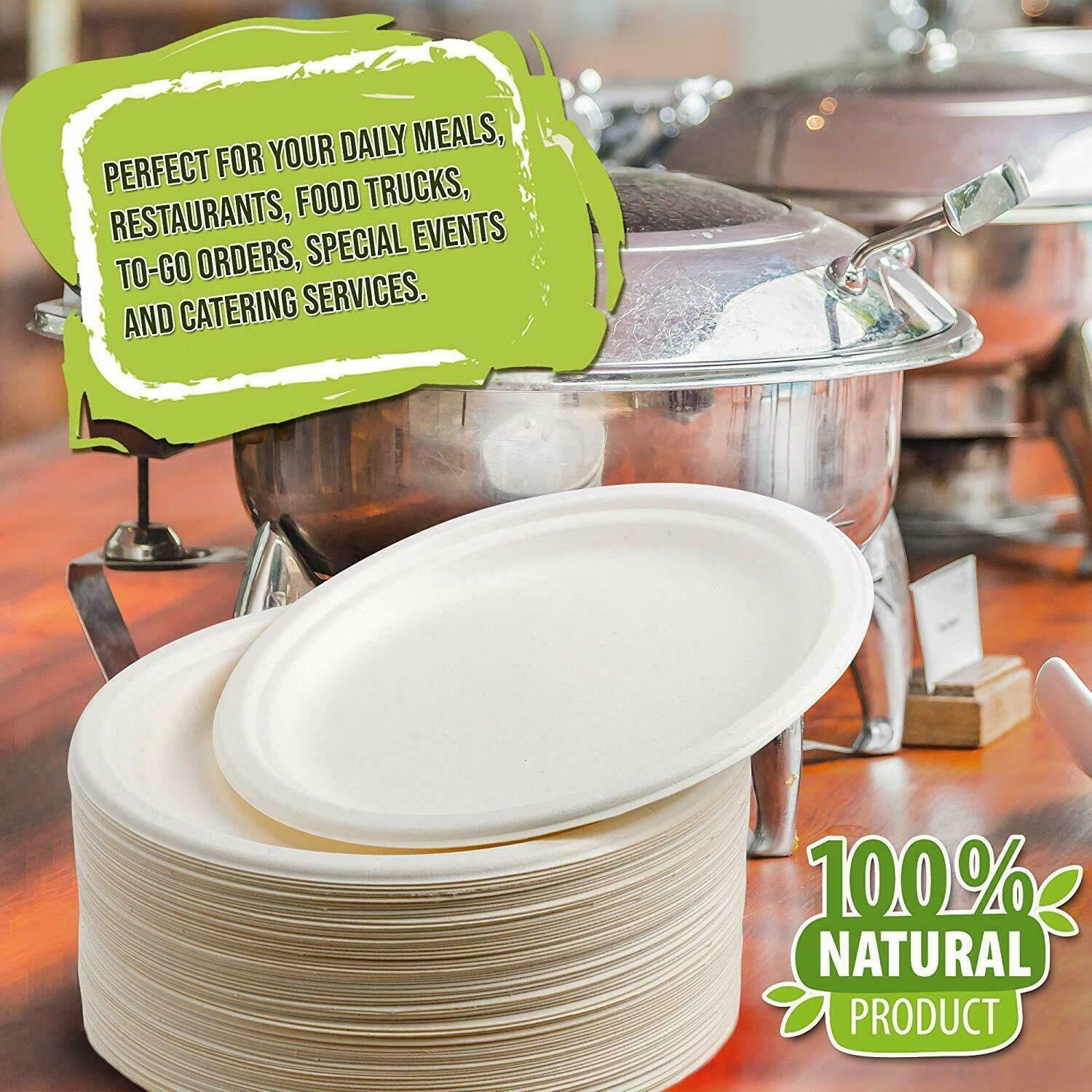 10 Inch Paper Plates, Compostable Disposable Paper Plates,Disposable Sugarcane Paper Party Plates, 50 Count