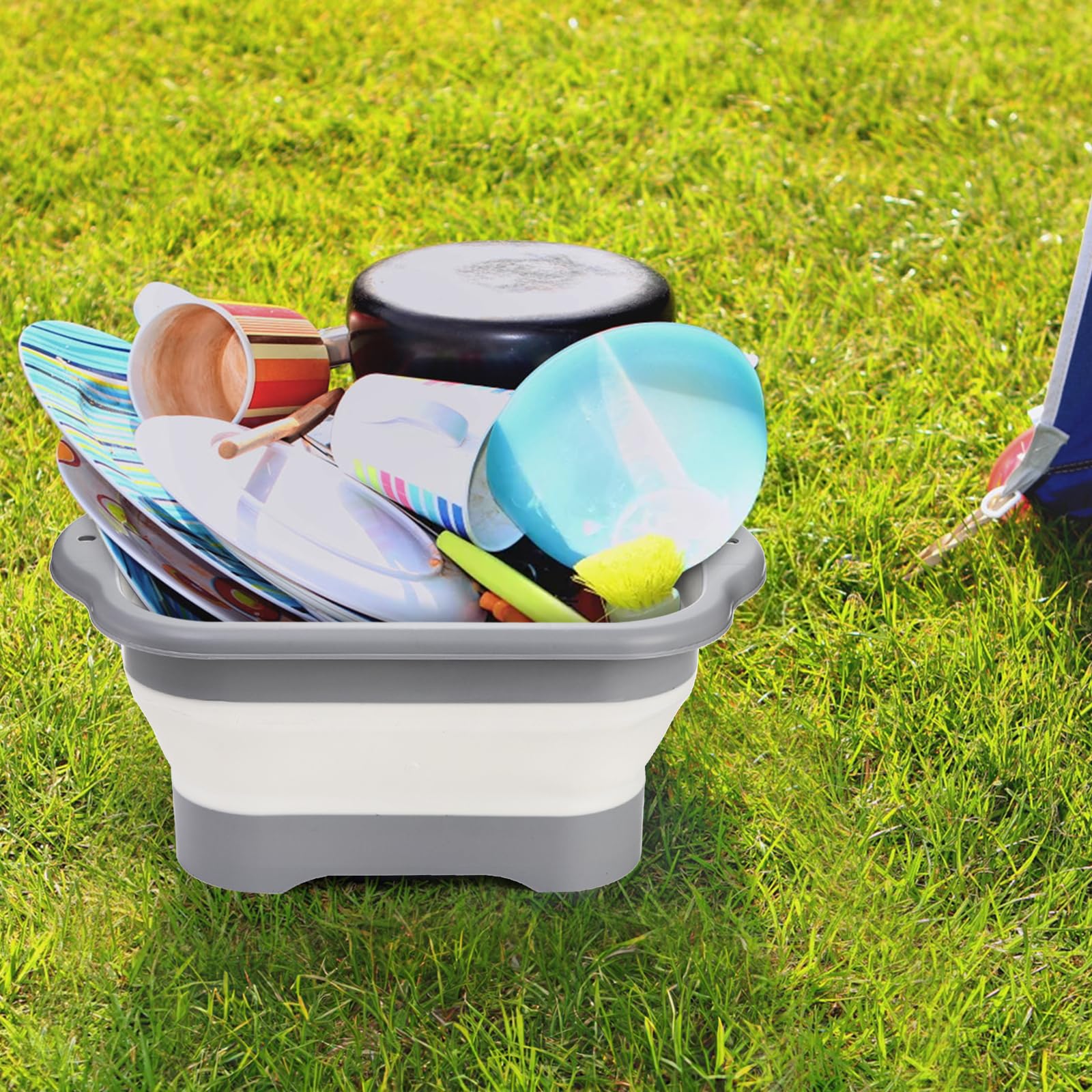 Nicunom 2 Pack Collapsible Wash Basin with Drain Plug, 11L Large Collapsible Dish Tub Portable Sink Dish Basin Foldable Dishpan Space Saving for Kitchen, RV, Camping Dish Washing Tub