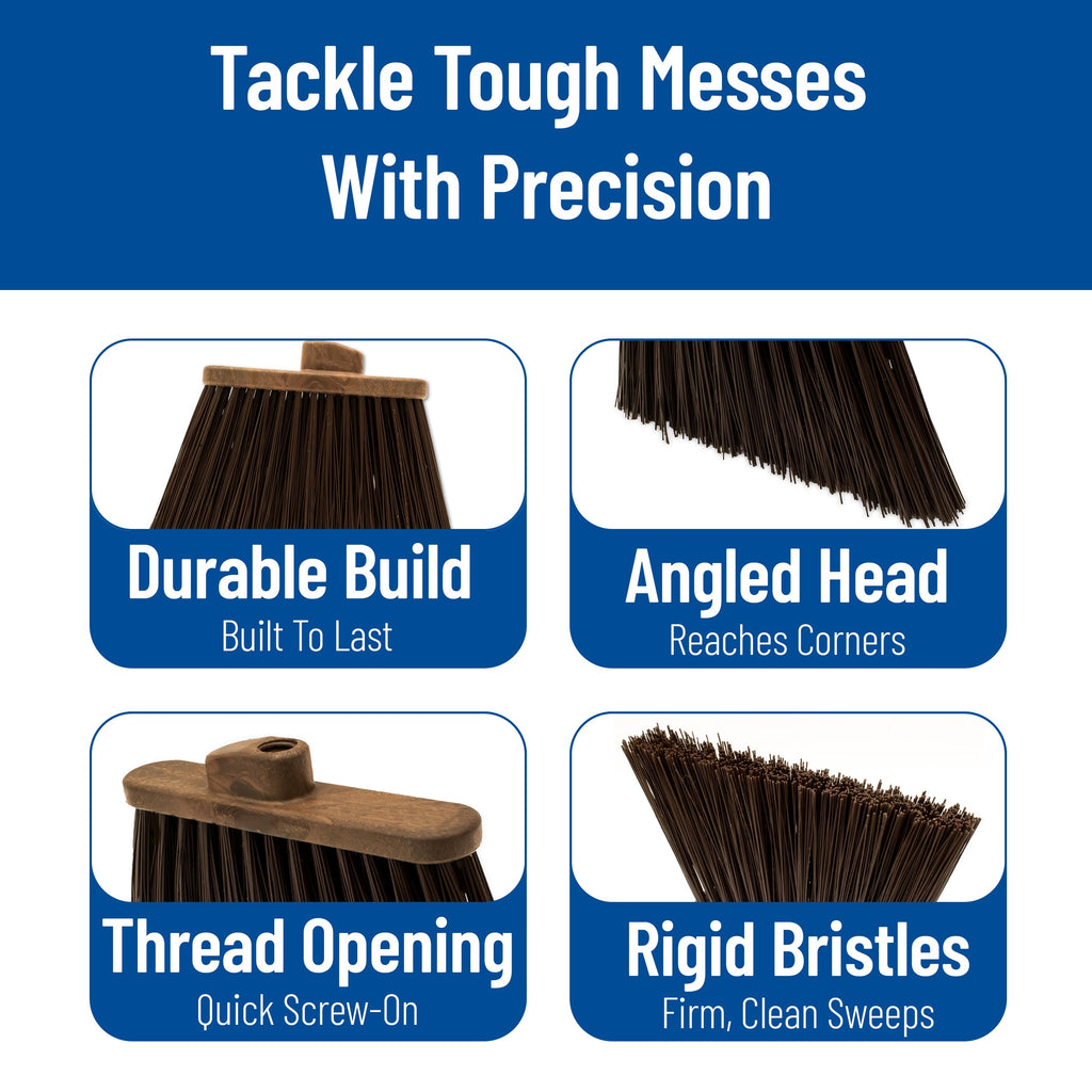 Sparta Sweeper Broom – 12 Inch Angled Outdoor Broom Head with Durable Polypropylene Bristles, Standard Thread Compatible for Home Garage or Kitchen Cleaning, Brown