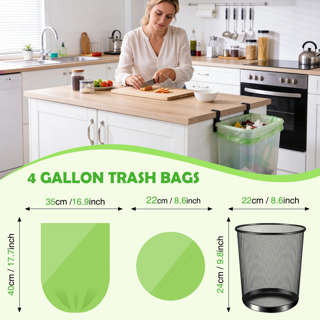 4-6 Gallon Biodegradable Garbage Bags - Thicken Bathroom Small Compost Bags with Tear & Leak Resistant, Unscented Wastebasket Liners Recycling Trash Bags for Kitchen,Bathroom,Office, Home, 200 Counts